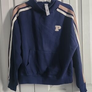 Victoria Secret Navy Hoodie with Striped Sleeves